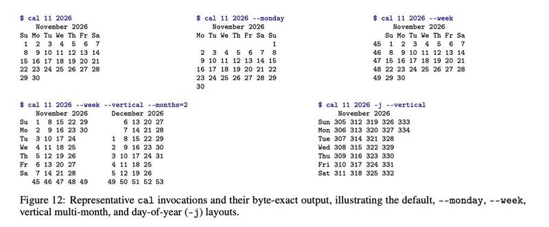 Representative cal invocations and their output
